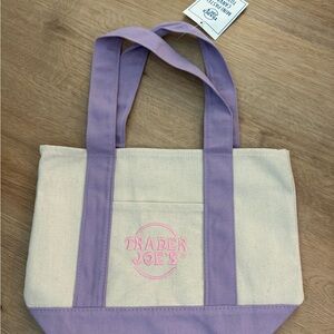 Trader Joe's Lavender and Cream mini pastel canvas Tote Bag